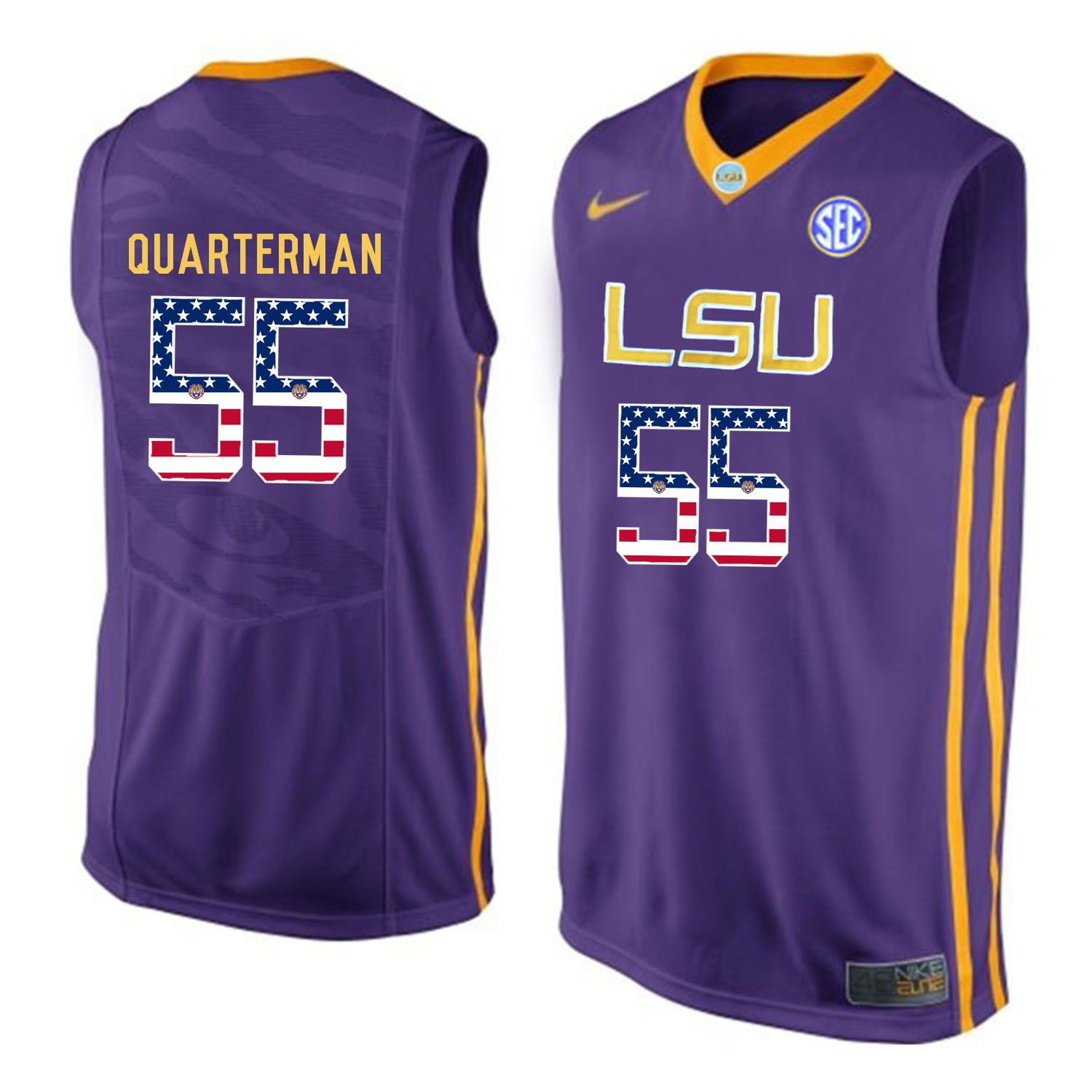 Men LSU Tigers #55 Quarterman Purple Flag Customized NCAA Jerseys->customized ncaa jersey->Custom Jersey